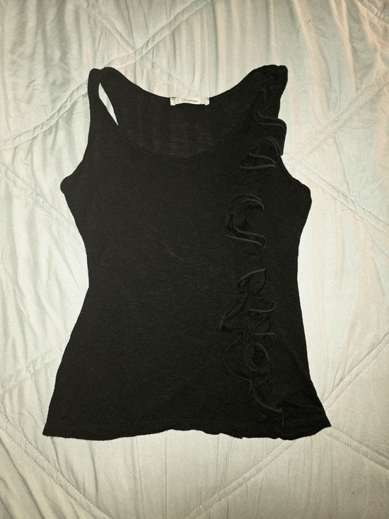 Hello Gorgeous Tops - Black Ruffle-Accent Sleeveless Tank Top